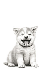 Cute little puppy Portrait of siberian husky puppy, sketch drawing, copy space for text