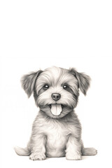 Portrait of baby yorkshire dog isolated on white background ,sketch drawing, copy space for text