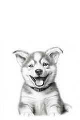 Fototapeta premium Portrait of siberian husky puppy, isolated on white background ,sketch drawing, copy space for text