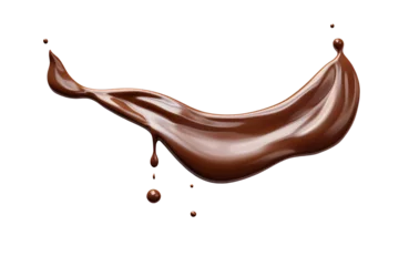 Poster Im Rahmen Chocolate milk splash isolated on transparency background, nutrition liquid fluid element flowing wave explode, dripping brown choco with drops © WAN_ASSET