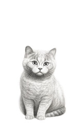 Cute british shorthair, isolated on white background ,sketch drawing, copy space for text