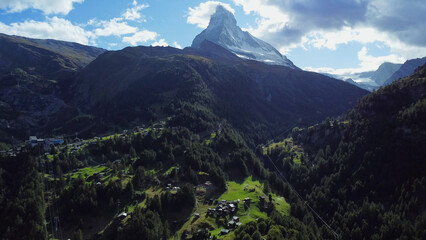 The Matterhorn, is the seventh highest mountain in the Alps. It rises on the border between Switzerland and Italy, above the Swiss Zermatt and the Italian city of Breuil-Cervinia.