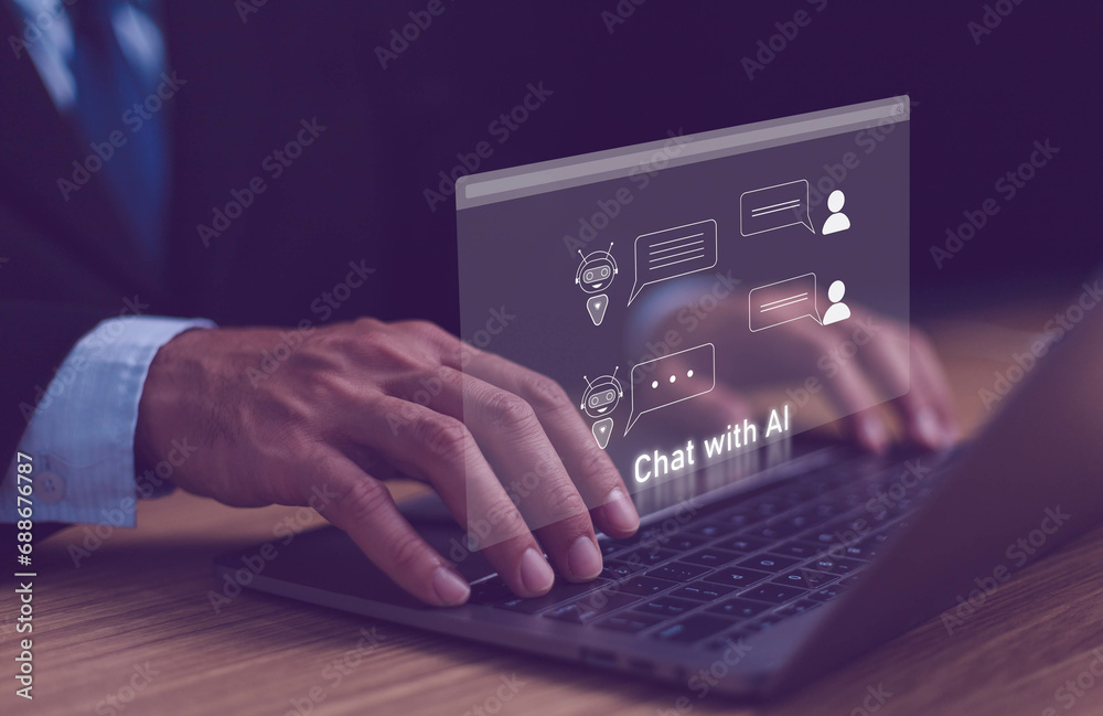 Wall mural ai technology concept, chatbot chat with ai, artificial intelligence, man using technology smart rob