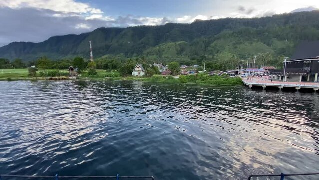 Lake Toba of North Sumatra view from ferry ship 