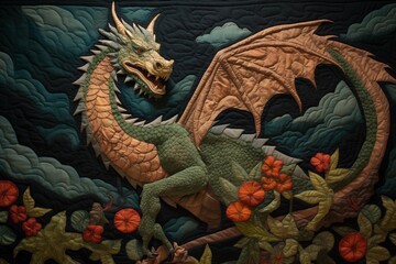 Fototapeta premium Dragon quilting fabric texture tapestry
