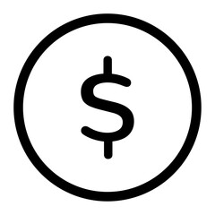 Coin icon. Cash symbol. Dollar currency, euro coin icon. Graphic of money for web, website or mobile app. Black linear icon, linear drawing silhouette of a coin. PNG, Vector illustration