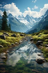 Alpine Reflection in Serene Stream