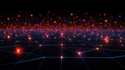 Dark Background with Connected Dots and Lines, Data Network Illustration