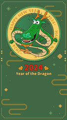 Dragon year of cartoon dragon badge instagram story template happy new year