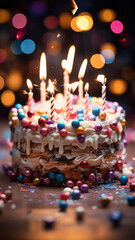 Obraz na płótnie Canvas Yummy cake with colorful candles for a birthday celebration
