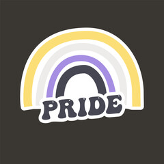 LGBTQ Pride Rainbow Flag Sticker with quote Pride. LGBTQ Community Design. Stock Vector sexual identity pride flag
