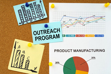 Business charts and stickers with the inscription hang on the board - OUTREACH PROGRAM