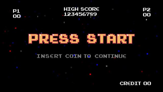 PRESS START INSERT A COIN TO CONTINUE .pixel art .8 bit game.retro game. for game assets in vector illustrations.