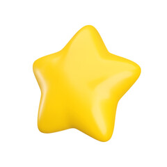 Vector 3d gold star icon on white background. Cute realistic cartoon 3d render, glossy yellow star Illustration for customer rating concept, decoration, web, game design, app, advert.