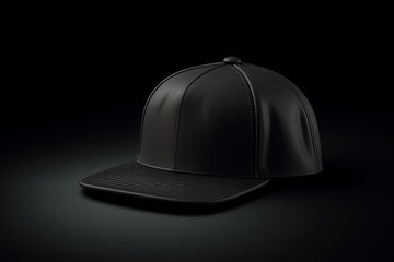 Presenting a mock-up design with a black snapback or baseball cap placed against a black background.