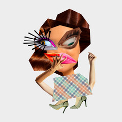 Contemporary art collage. Creative portrait, modern caricature of glamorous woman wakes up after...