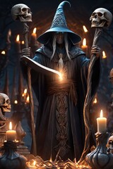 Evil faceless Wizards casting spells, dark and scary night, realistic, detailed, horror, spooky, terror above a pile of corpses, fantasy, intricate, elegant, highly detailed illustration