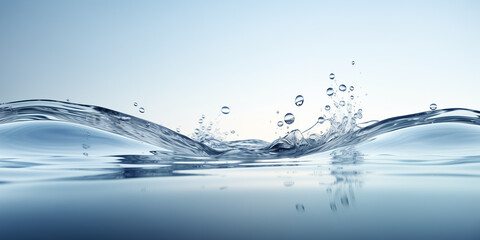 Product space next to clean water streams and water splashes and drops. water background for...