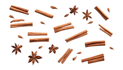 cinnamon sticks and anise isolated on transparent background cutout