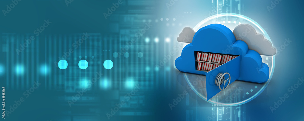 Poster 3d rendering cloud folder storage with locker