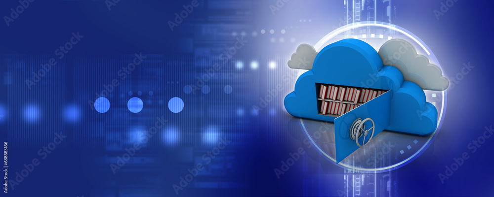 Poster 3d rendering cloud folder storage with locker