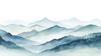Mountains travel landscape background watercolor outdoor background view forest nature hill sky blue