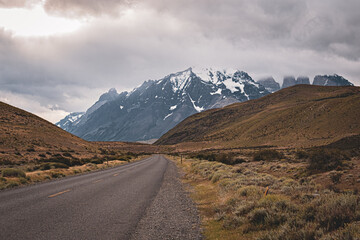 Mountain road through the Torres del Paine National Park Chile