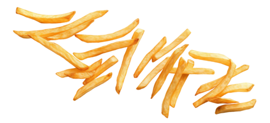 Flying delicious potato fries, cut out