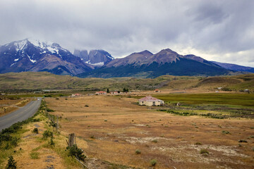 Mountain road through the Torres del Paine National Park Chile