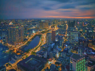 Fototapeta na wymiar Ho Chi Minh Saigon aerial view by sunset