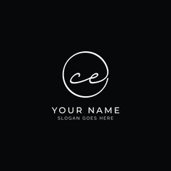 C, E, CE Initial letter handwritten and signature vector logo. Business template in round shape line art