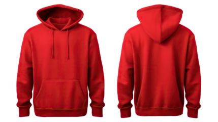 Red hooded sweatshirt mockup set, cut out