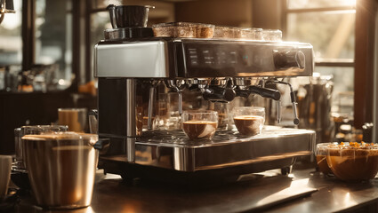 Fototapeta na wymiar Professional coffee machine in a cafe