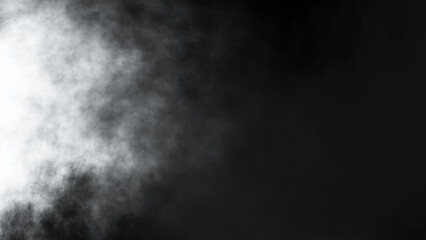 White fog or smoke on black background.	