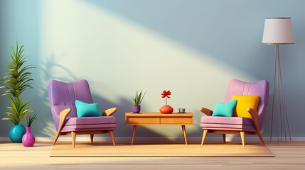 living room with colorful furniture.