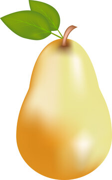 Juicy yellow pear with a leaf.  Ripe sweet pear. Fresh garden fruit. Vitamin vegetarian product.  on transparent, png