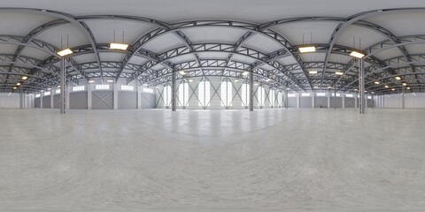 Full spherical hdri panorama 360 degrees of empty exhibition space. backdrop for exhibitions and events. Tile floor. Marketing mock up. 3D render illustration	
