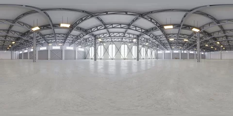 Foto op Plexiglas Full spherical hdri panorama 360 degrees of empty exhibition space. backdrop for exhibitions and events. Tile floor. Marketing mock up. 3D render illustration   © othersidevision