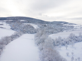 aerial drone flight over beautiful winterwonderland, lower austria, lot of snow