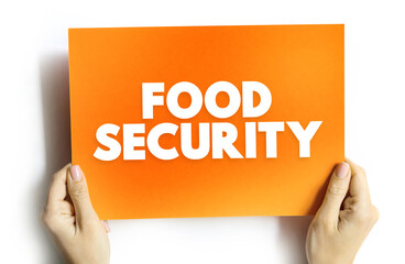 Food Security is the measure of an individual's ability to access food that is nutritious and sufficient in quantity, text concept on card