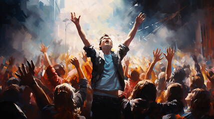 Behold the lifelike display of an enthusiastic audience, each joyous face and outstretched arm exquisitely detailed