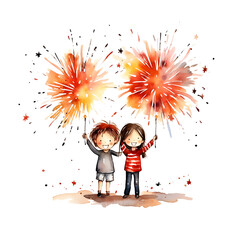 firework watercolor illustration, New year party clipart