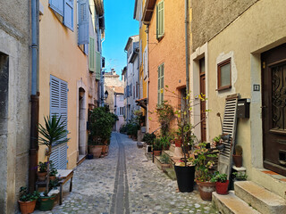 Biot, France - December 4, 2023: Picturesque center of the village of Biot in the South of France