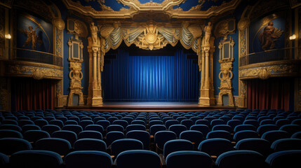 Opulent Theater Royal Blue Velvet Gold Leaf Regal Ambiance
