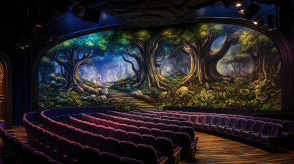 Magical Mansion Cinema Forest Mural Curved Velvet Seating