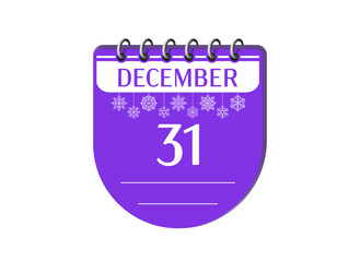 31 december new year holiday memo notebook calendar page with date, snowflake. 3d one day purple winter holiday calendar date appointment, event reminder illustration. 