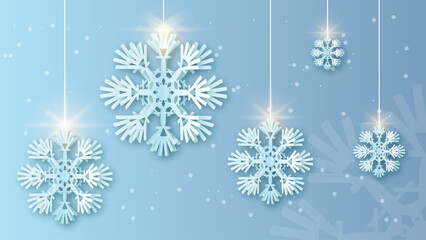 Fototapeta na wymiar papercut snowflakes web-large christmas background with lights