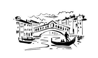 Hand drawn Rialto Bridge, Venice drawing
