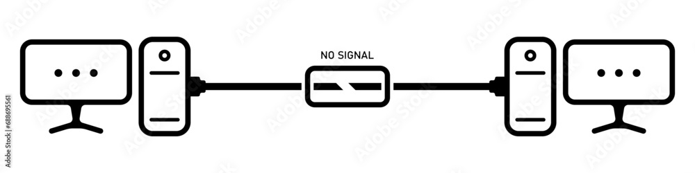Poster no signal vector icon. broken wire between computers vector. no connection symbol. vector illustrati