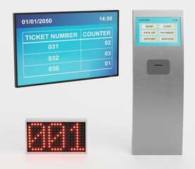 Realistic 3D Render of Queue Management System